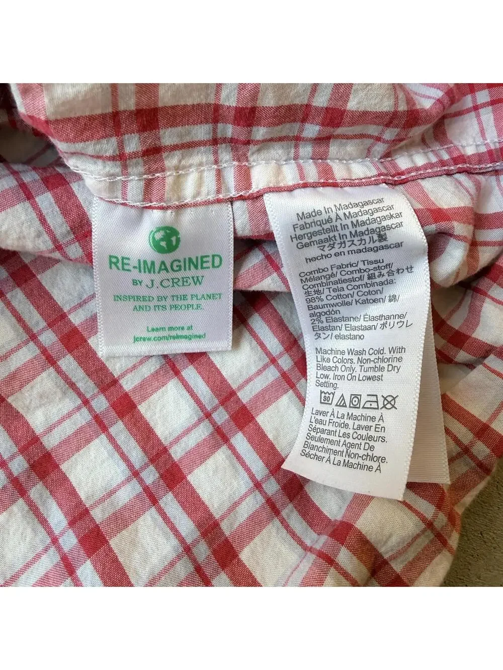 J.Crew Button-Up Shirt Slim Fit Flex Washed Pink and White Plaid